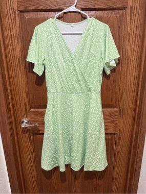 Light Green Floral Wrap Dress - Women